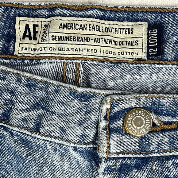 American Eagle Rigid Denim Blue Jeans Size 12 Long Light Wash Distressed Vintage - Picture 4 of 16